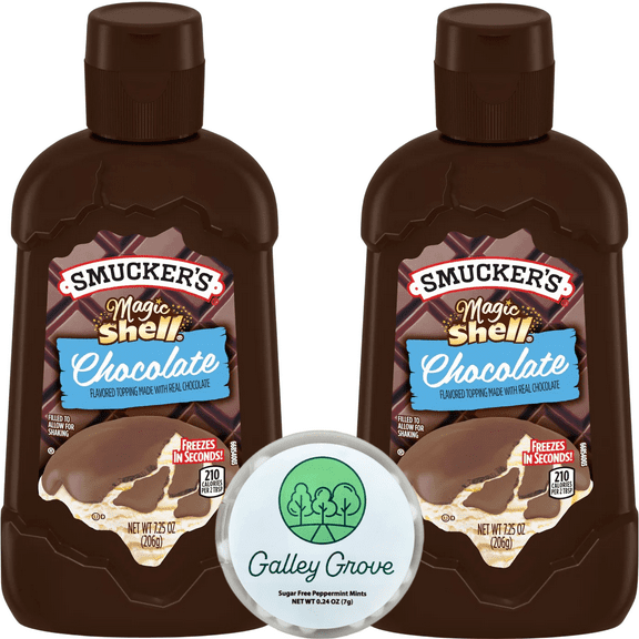 Smucker's Magic Shell Chocolate Flavor Ice Cream Topping (2-Pack) Bundle With Galley Grove Sugar Free Peppermint Breath Mints