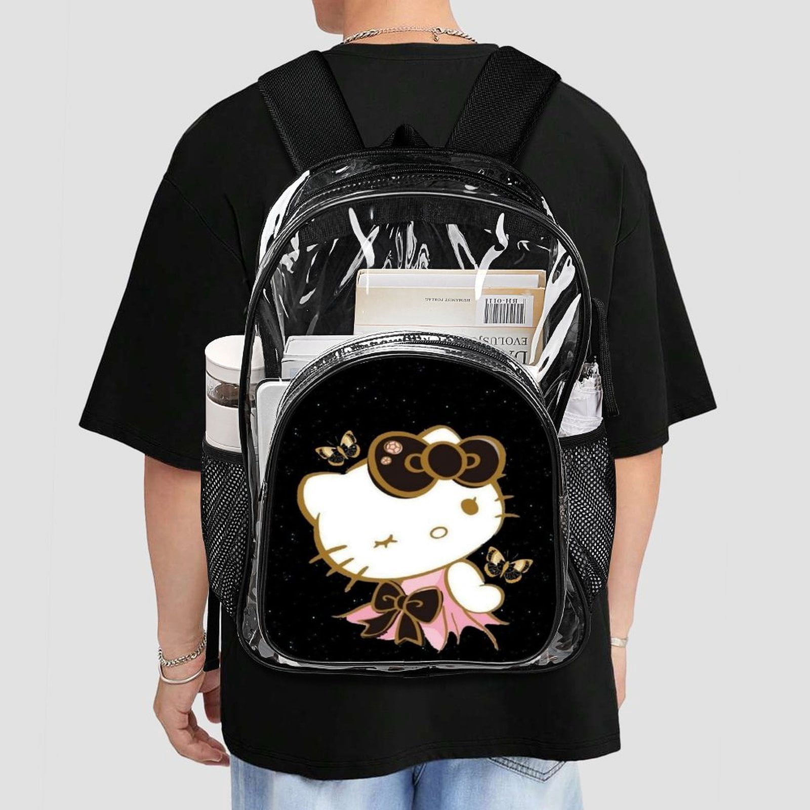 Hello Kitty Stylish Mesh & Transparent Clear Backpack  display picture 2