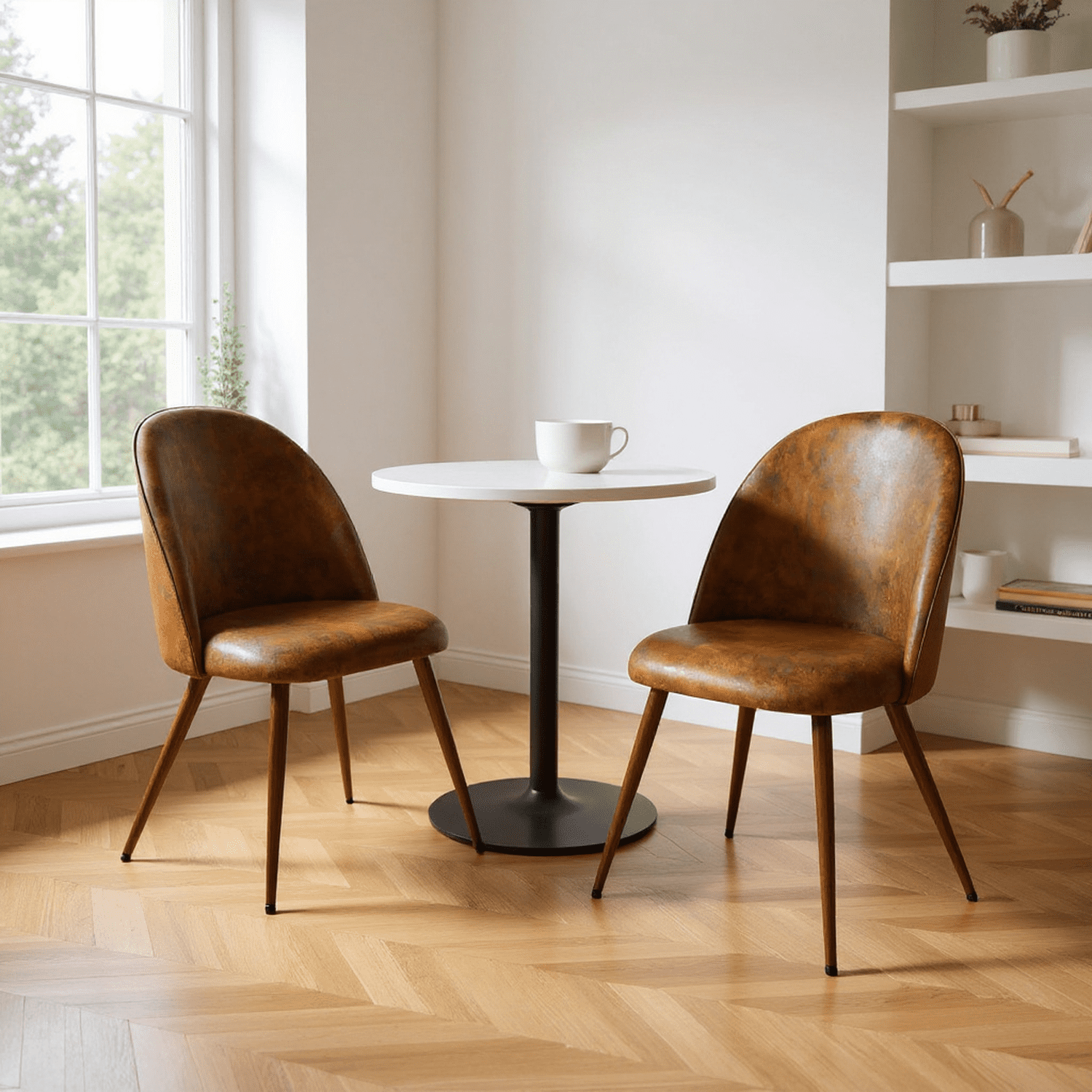 Homy Casa Set of 2 Upholstered Dining Chairs with Padded Seat and Walnut Metal Legs for Dining Room