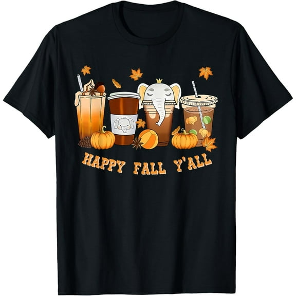 Autumn Coffee Cute Elephant Pumpkin Western Thanksgiving T-Shirt