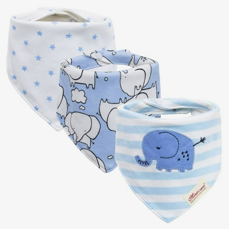 3pcs Per Lot Baby Bibs Bandana Set Cotton Multi-Style Triangle Cartoon Babadores Para Bebe Infant Boys Girls Saliva Towel KF025 light blue elephant