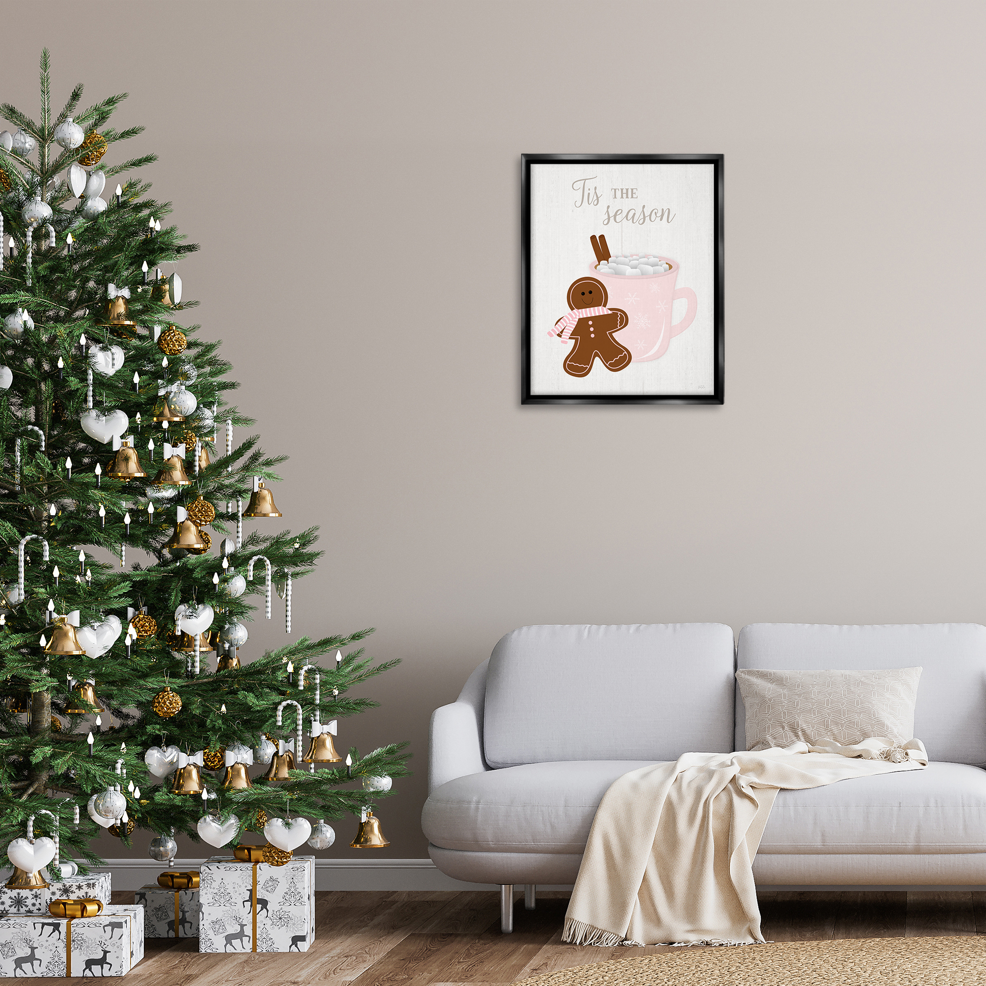 Stupell Industries Tis The Season Gingerbread Holiday Painting Black Floater Framed Canvas Art Prints Wall Art, 25 x 31