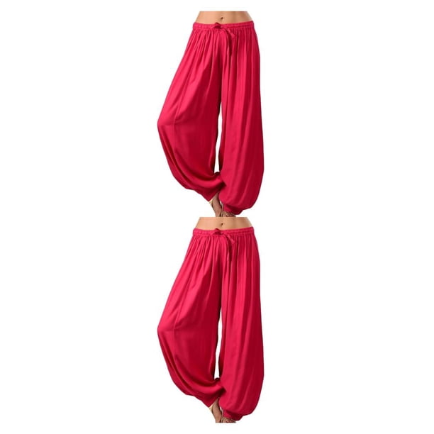 Pantalones deportivos casuales Qarigey de pierna ancha Rojo S