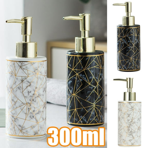 Travelwant 1/2Pcs 300ml Hand Soap Dispenser, Cylinder-Shaped Marbling Resin Refillable Shampoo Essential Oil Container Soap Dispenser for Bathroom, Kitchen