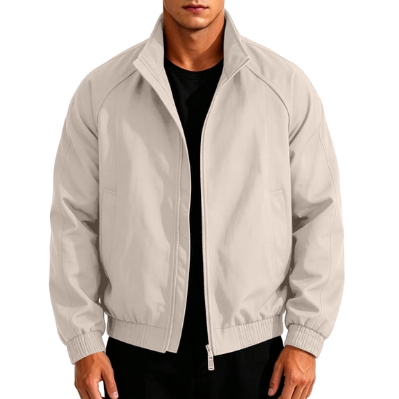 Dweltoz Men's Lightweight Bomber Jacket Casual Stand Collar Zip Up Soft Outerwear with Side Pockets Fall Winter Fashion Jackets,Khaki 3XL