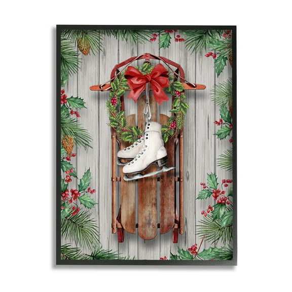 Stupell Industries Winter Ice Skates & Sled Holiday Painting Black Framed Art Print Wall Art, 11 x 14