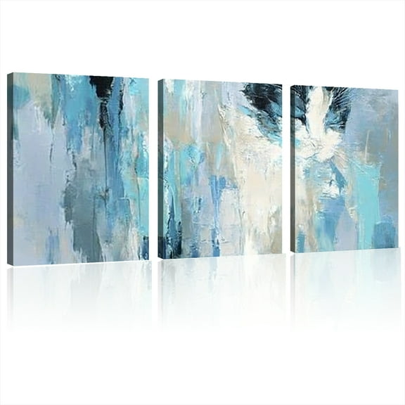 Modern Abstract White Horse Canvas Wall Art  Framed Landscape Print, Vibrant Blue & Teal Color Palette, High-Quality Frame for Living Room, Bedroom, Office, or Kitchen Decor 12x16inchx3pcs