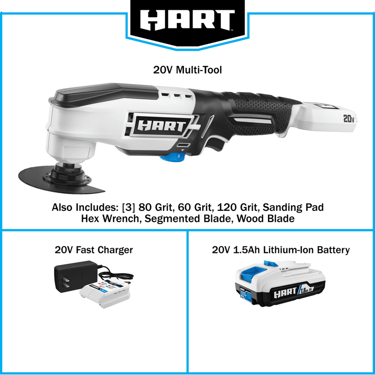 HART 20-Volt Cordless Multi Tool Kit (1) 1.5 Ah Lithium Ion Battery HART 20-Volt Cordless Multi Tool Kit (1) 1.5 Ah Lithium Ion Battery