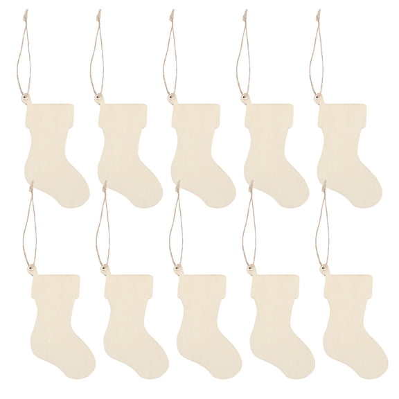 50pcs Wooden Stocking Ornaments for Christmas Tree and Home Decoration, Paintable Hanging Holiday Decor Set