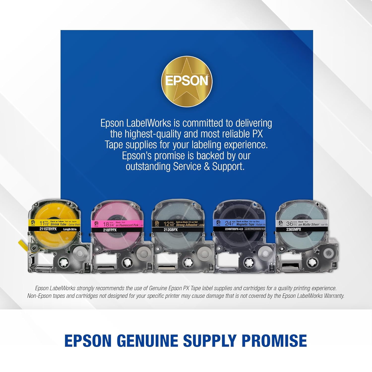 Epson LABELWORKS 212BCPX - Black on Clear PET Label Maker Tape - 1/2" (12MM) Wide, 30 ft