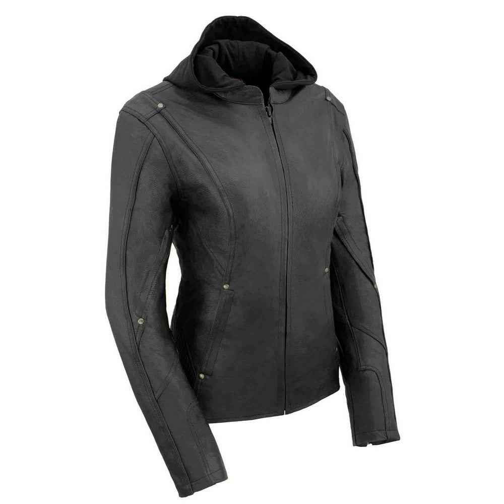 Milwaukee Leather MLL2555 Women's Black 3/4 Hooded Leather Jacket with ...