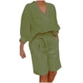 thumbnail image 2 of Ashirexll Womens Summer Outfits, Two Piece Sets for Women, Solid Color Loose V-Neck Elbow Sleeve Top and Shorts Set, 2 of 6