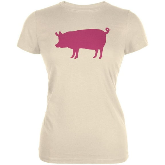 Pink Pig Silhouette Cream Soft Juniors T-Shirt - Medium