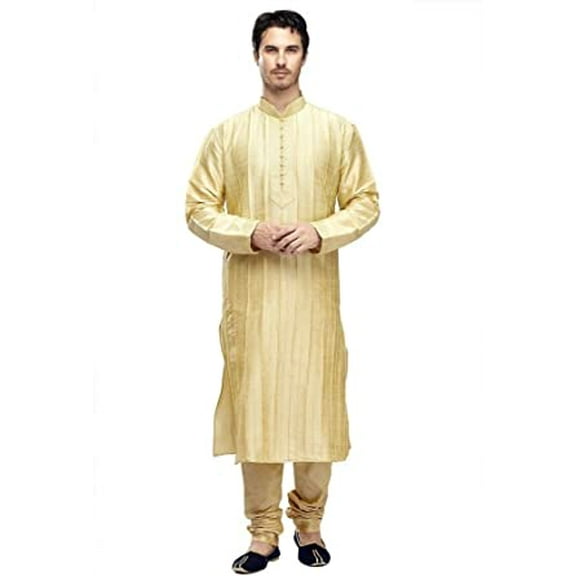 Royal Kurta Men's Silk Blend Kurta & Churidaar Set Gold