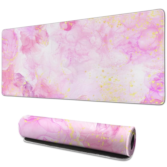 Rose Gold Marble Design Desk Mat - Large & Cute Pink Mouse Pad for Your Office