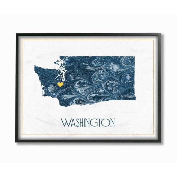 The Stupell Home Decor Washington Minimal Blue Marbled Paper Silhouette Framed Texturized Art