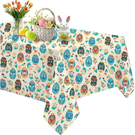 

Easter Eggs&Floral Rectangle Tablecloth 60 x 102 Happy Easter Day TableCover SpillProof Wrinkle Resistant Washable Polyester for Kitchen Dining Decorative for Holiday Home Party Wedding Picnic