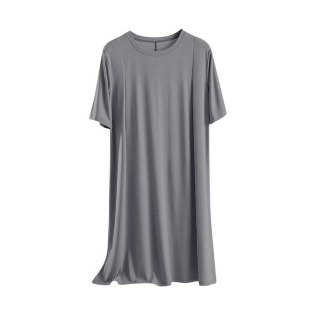 Timegard Robe de Maison pour Femmes Col Rond Manches Courtes Robe de Nuit Couleur Unie Douce Décontractée
