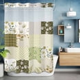 thumbnail image 6 of No Hook Shower Curtain with Snap in Liner, Spring Flower Leaf Buffalo Plaid Waterproof Bath Curtain Double Layers with See Through Top Window, Pastoral Floral Botanical Hotel Shower Curtains 72x84in, 6 of 9