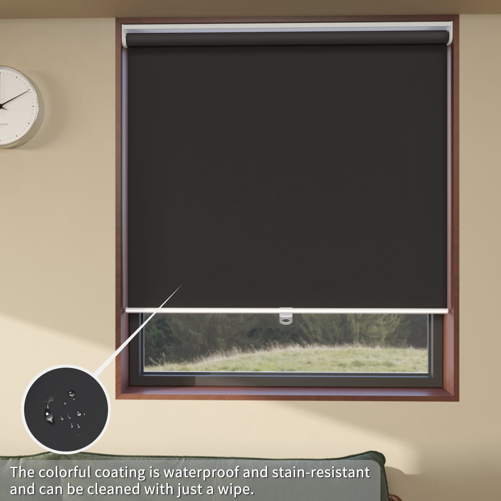 MYshade Cordless Blackout Roller Shades for Windows Black-37"W*72"H Room Darkening Rolled up Blinds with Spring System Pull Down Shades Window Blinds for Home