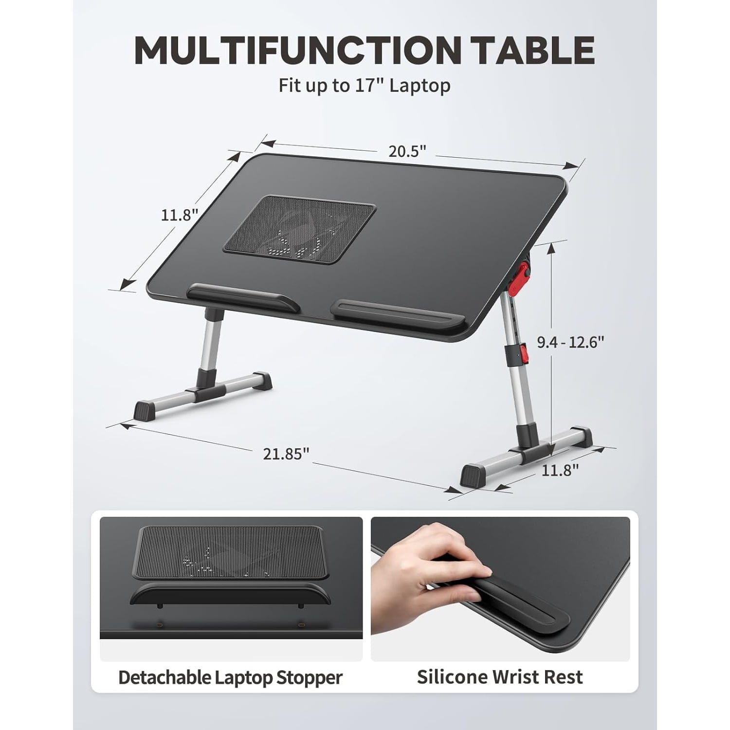 Laptop Desk for Bed with Cooling Fan,  Height & Angle Adjustable Laptop Stand for Bed, Lap Desk Tray Table, Lightweight Foldable Portable Computer Table for Couch Sofa Chair Floor Desk (Black)