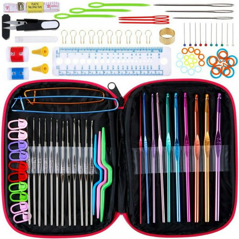 100Pcs Crochet Hooks Set, 10 Colorful Aluminum Hooks + 12 Silver Hooks +  Ergonomic Knitting Accessories + Pink Case for Extreme Comfort 