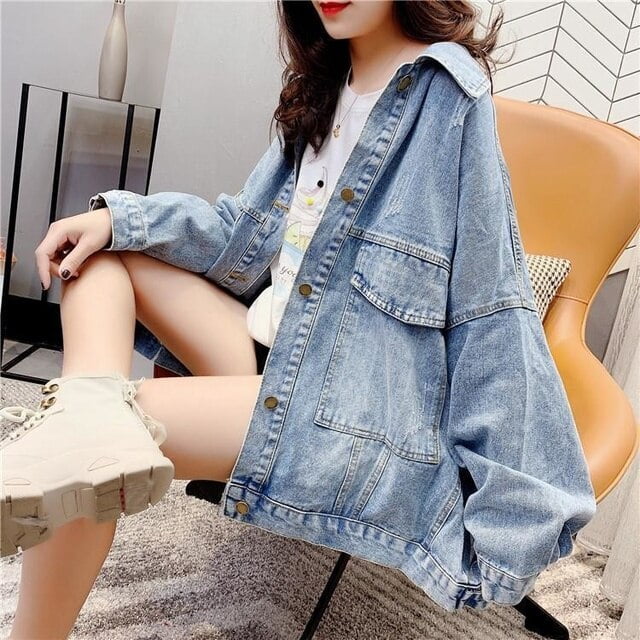 DanceeMangoo Denim Jacket Womens Black Blue Denim Jacket Korean Version Spring Autumn Jeans Coat Casual Harajuku Streetwear Female Vintage