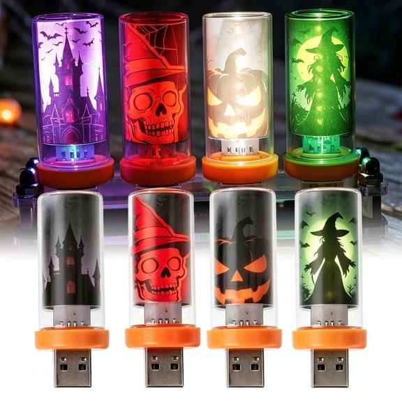 Halloween USB Car Light Bulb Interior Ambient Light, Portable Mini USB Retro Glass Bottle Lamp Plug In Mood Lighting for Vehicle Bedroom Desk Hallway Camping
