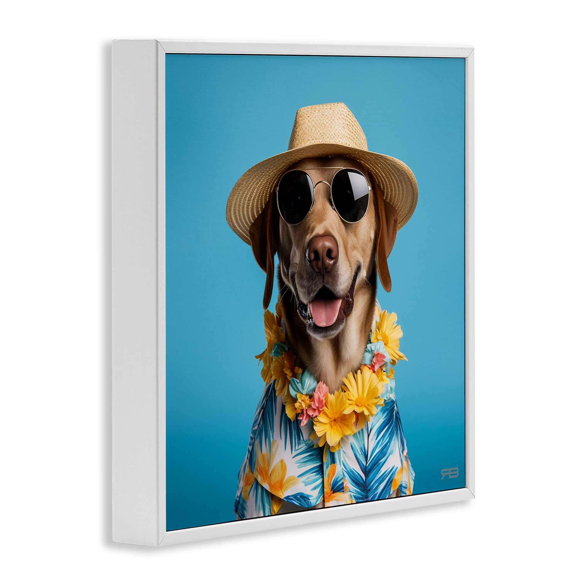 Stupell Industries Dog with Aloha Shirt Animals & Insects Painting White Framed Art Print Wall Art, 12 x 12
