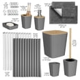 thumbnail image 2 of Clara Clark  Bamboo Bathroom Accessories Set with Shower Curtain Set, Toilet Brush, Trash Can & Soap Dispenser Complete Set + Bath Rugs - Grey, 2 of 5