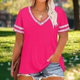 thumbnail image 4 of Fnooota Women's Plus Size T-shirts V Neck, Loose Fit Color Block Short Sleeve Casual Summer Tops Hot Pink Size 3XL, 4 of 4
