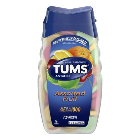 TUMS Antacid Chewable Tablets for Heartburn Relief, Ultra Strength, Assorted Fruit, 72