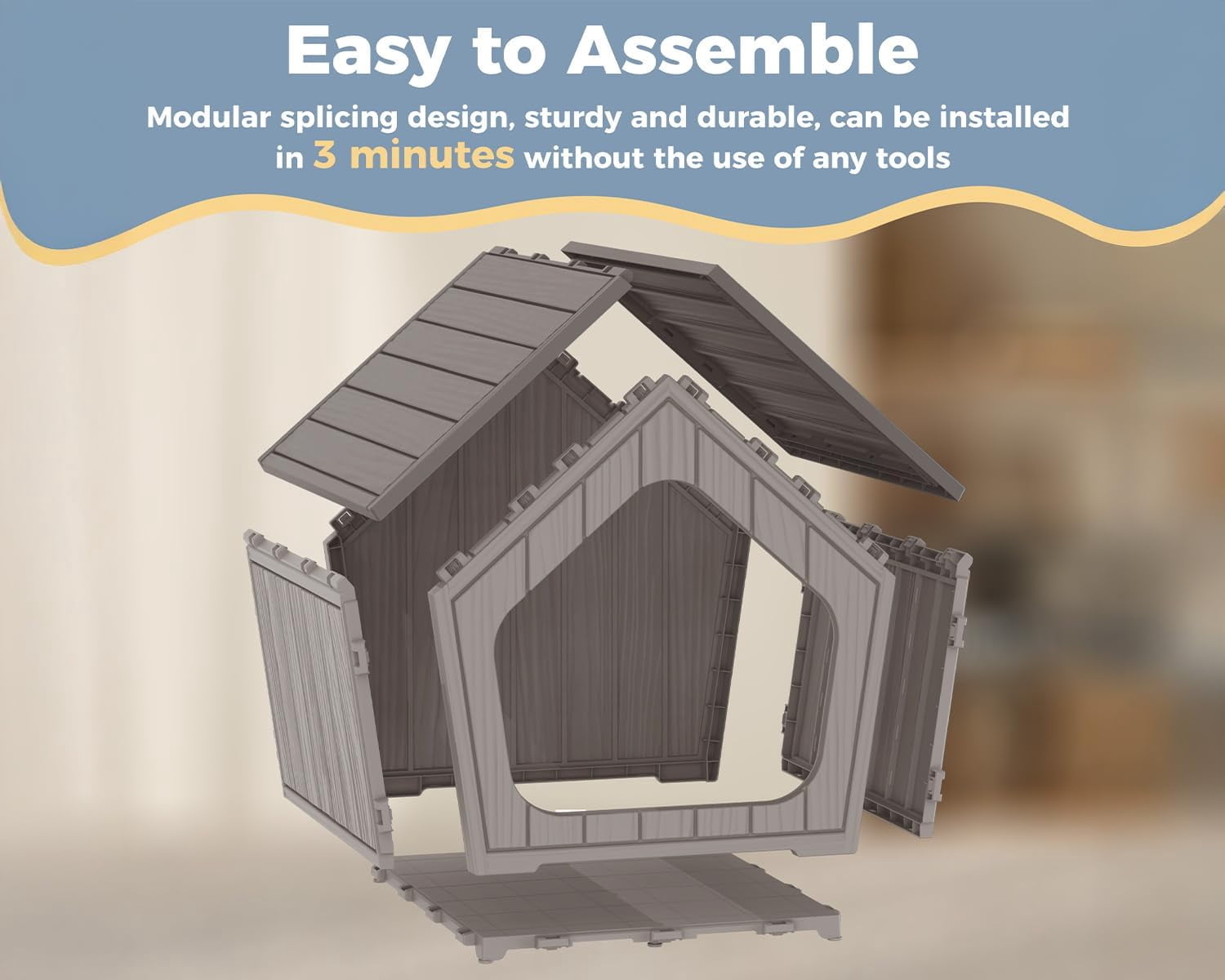 FICARTS Gable - Roof Coffee Resin Weatherproof Pet House - Indoor & Outdoor, Ventilated, Easy Clean/Assemble, Ideal for Small Dogs