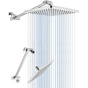 8'' Rain Shower Head with 11'' Extension Arm- 2 for 1 Combo Large Surface Fixed Square Shower Head- Extra Long Adjustable Shower Head Extension Arm- Sycatree Ultimate Shower Experience