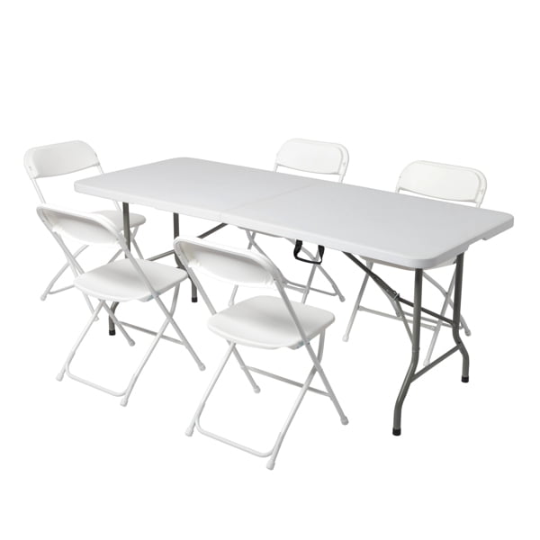 Alvantor 6FT Folding Table, Portable Fold-in-Half HDPE Plastic Dining Table with Powder Coated Steel Frame for Picnic Party Camping,White