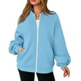 thumbnail image 5 of Zip Up Sweatshirt Women No Hood Long Sleeve Jacket Collar With Pockets Casual Loose Streetwear Athletic Sweatshirts Sky Blue L, 5 of 7