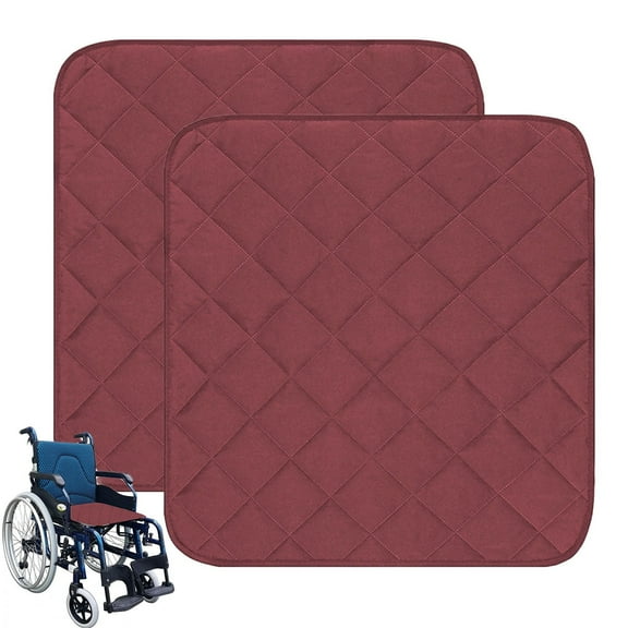 Wheelchair Cushion for Incontinence, 2 Pack Waterproof & Absorbent Seat Pad Cover, 22x21 Inch Non-Slip Reusable Washable Chair Protector Pads for Elderly, Patients, Disabled,Wine Red
