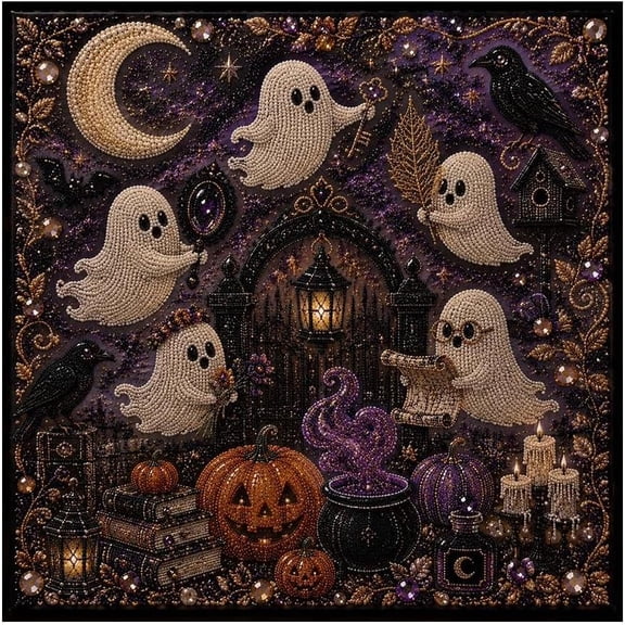 Cute Ghosts Pumpkins 3D Pearl Mosaic Art Kit, Spooky Cute 3D Diamond Painting Crafts for Adults, DIY Fall Home Decor Wall Art, Beginner DIY Seasonal Party Gift ，Ghost
