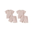 thumbnail image 2 of BemeyourBBs Toddler Baby Girl Summer Clothes 6 12 18  24 Months 2 3 4 Years Baby Girl Summer Outfit Ribbed Striped Short Sleeve Lettuce Trim TShirt Tops and Shorts 2 Piece Set, 2 of 8