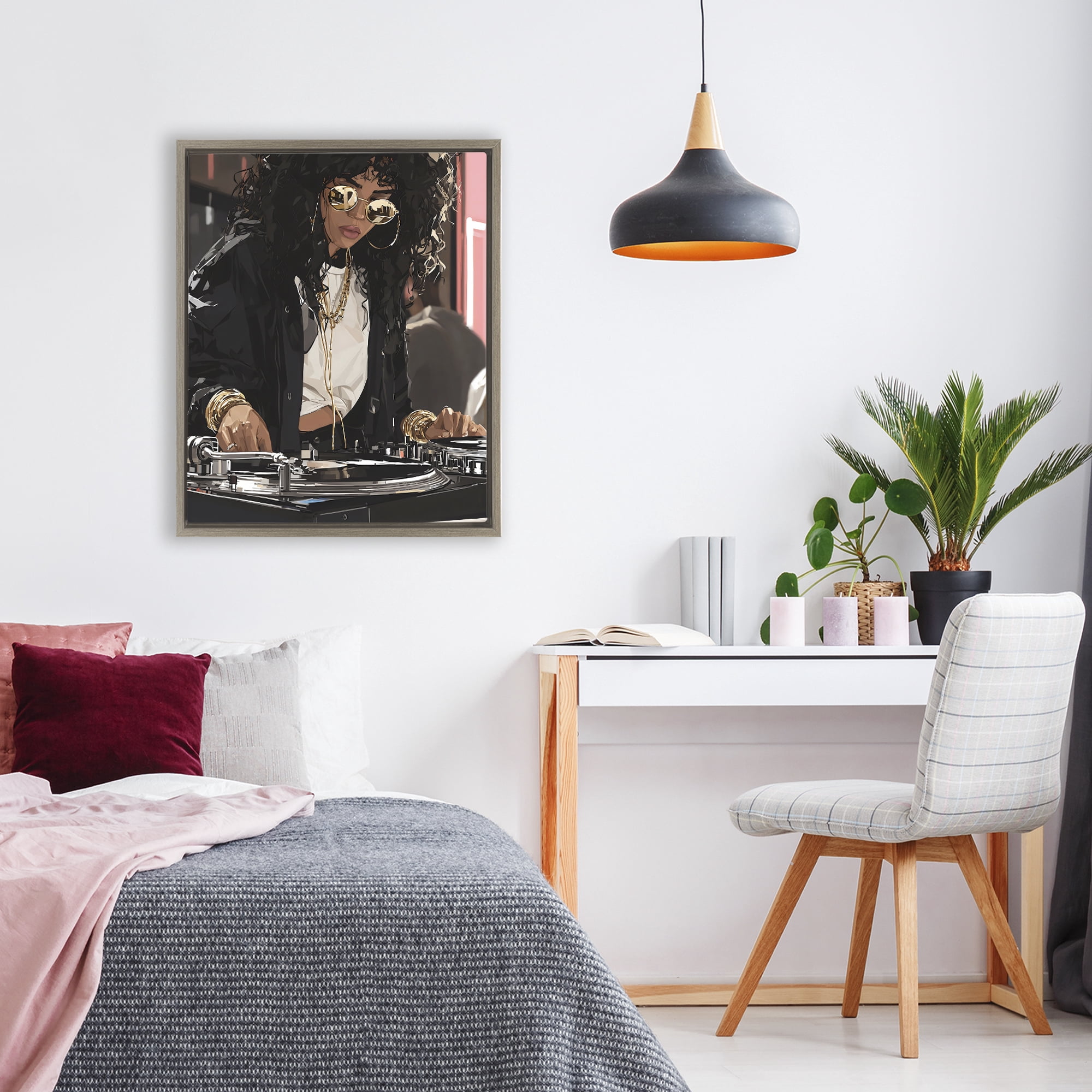 Stupell Industries DJ Focused On Turntables Brown Framed Floater Canvas Wall Art, design by Franklyn Gregory