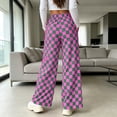 thumbnail image 6 of BRELIL Women Plus Size Wide Leg High Waisted Trousers with Pockets Plaid Casual Streetwear Long Pants Baggy Palazzo Pants Fall Winter Outfits, Watermelon Red M, 6 of 8
