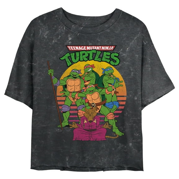 Junior's Teenage Mutant Ninja Turtles Distressed Master Splinter Shot Graphic Crop T-Shirt Black Medium