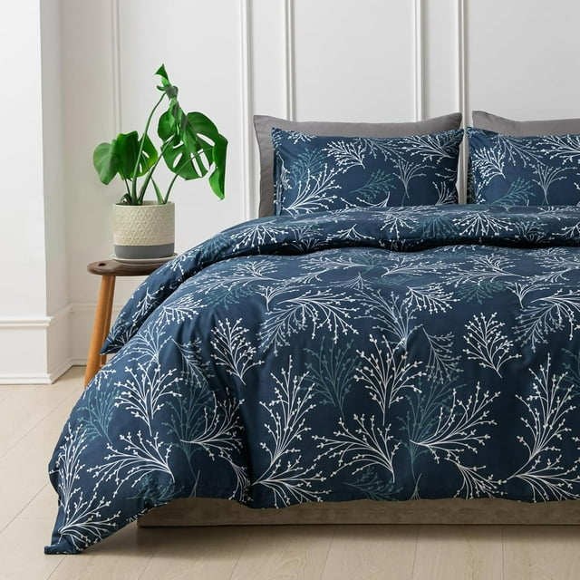 Reversible Duvet Cover Queen Tree Branch Pattern Queen Duvet Cover Set pc Soft Microfiber Breathable Botanical Bedding Sets with Zipper Ties