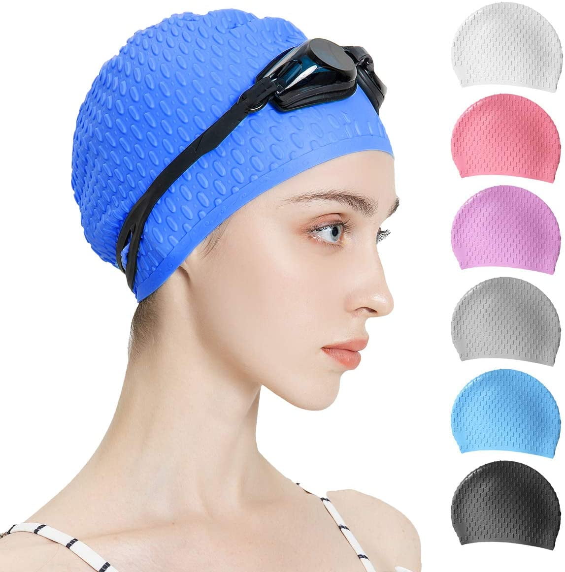 Easy to Put On and Off Comfortable Fit for Long Hair and Short Hair,Swimming Cap for Adult Youth to Keep Hair Dry Silicone Swim Caps,2 Pack Durable Silicone Swimming Caps for Women Man 