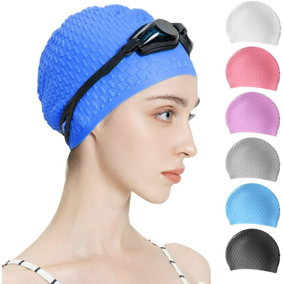 6Packs Silicone Swim Cap,Comfortable Bathing Cap Ideal for Curly Short Medium Long Hair, Swimming Cap for Women and Men, Shower Caps Keep Hairstyle Unchanged