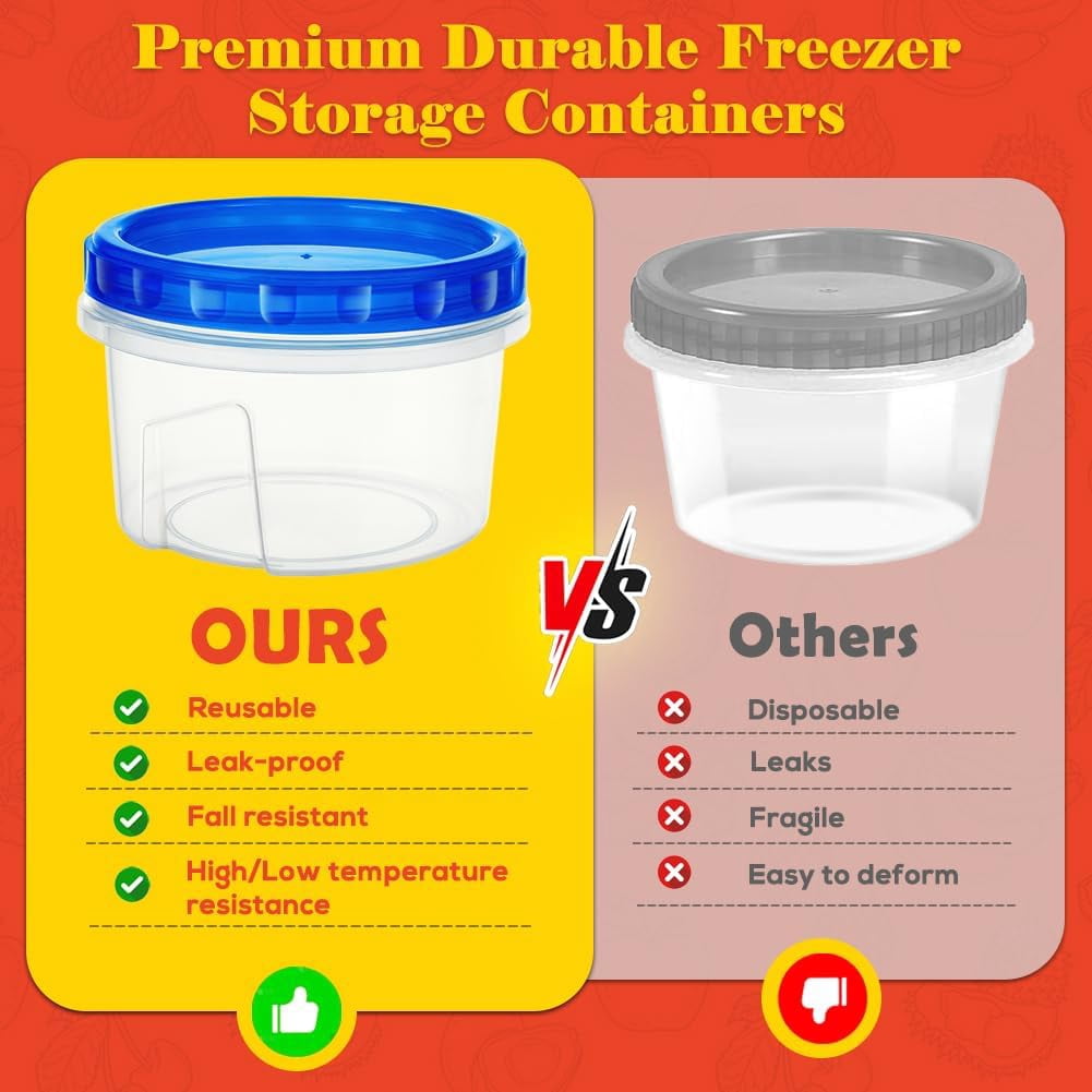 10 Pack 17oz Reusable Freezer Storage Containers with Twist Top Lids Airtight, Clear Plastic Food Storage Meal Prep Containers for Leftover Lunch Fruit Salad Oats, Small Soup Container Microwave Safe