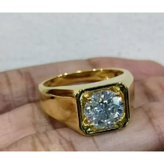 3Ct Round Cut Lab Created Diamond Men's Engagement Ring 14k Yellow Gold Plated