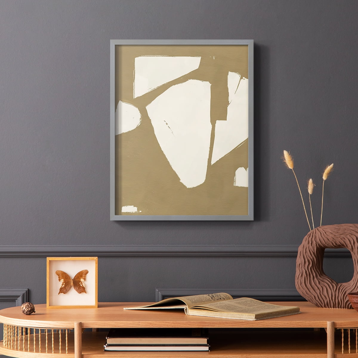 Chunky Abstract III Framed Print in Gray Solid Wood Framed Print No Nail Hanging
