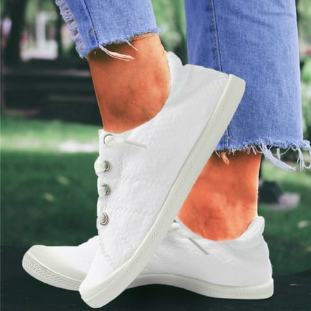 

ERTUTUYI Women s Canvas Shoes Vulcanize Soft Ladies Autumn Loafers Flat Shoes Sneakers White 40