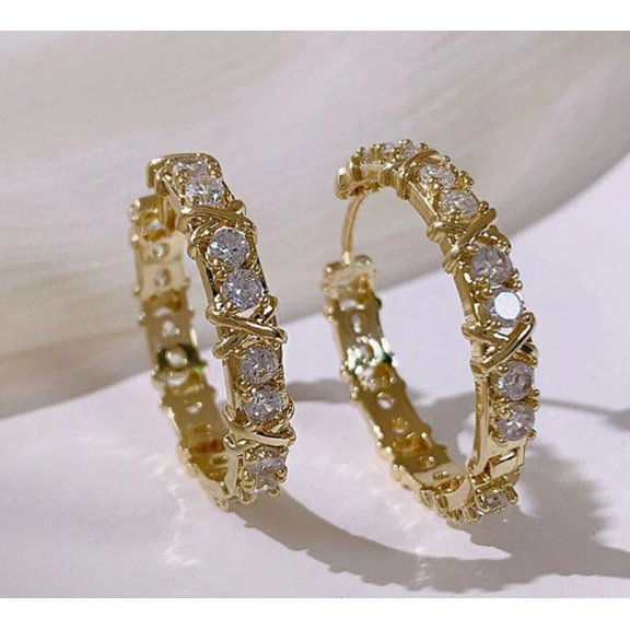 Forever Jewels 2Ct Round Cut Moissanite Women Huggie Hoop Earrings 14K Yellow Gold Plated